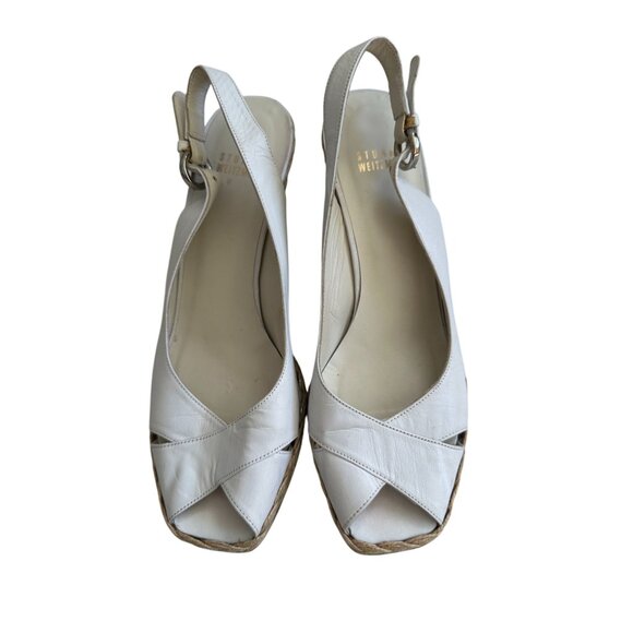 STUART WEITZMAN White Leather Espadrille Wedges Size 8.5 - Picture 2 of 10